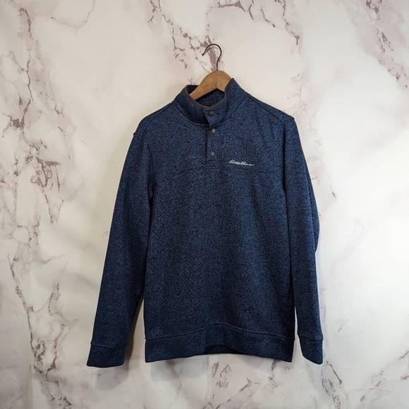 Eddie Bauer Fleece Pullover Men Size Small Snap Button Radiator Blue Recycled - Picture 2 of 15